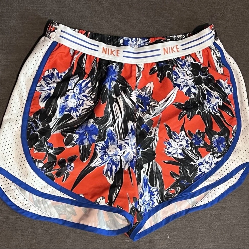 Nike Women's Athletic Shorts - Red, Blue, and Black Floral